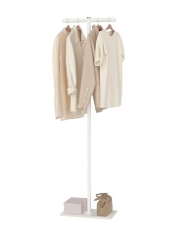 GUOHNHE T-shaped Coat Rack Freestanding, Modern Clothes Rack with Rock Slab Base, Heavy-duty Metal Coat Tree for Boutiques, Hallway, Entryway, 68.9 Inches High, White, GYJ001W