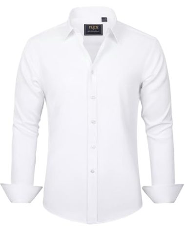 J.VER Boys Dress Shirts Solid Stretch Long Sleeve Shirt Casual Wrinkle-Free Button Down School Uniform Shirts White