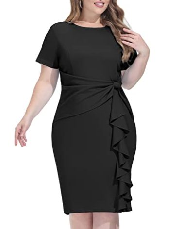 Hanna Nikole Womens Plus Size Crew Neck Work Office Business Bodycon Pencil Dress 22W Black