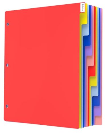 HABGP 12 Tab Dividers for 3 Ring Binder, 12 Pcs Multicolor 3 Ring Binder Dividers with Tabs, Page Folder Dividers, Plastic Tabbed File Dividers with Tabs, Three Ring Binder Index Dividers, 1 Set