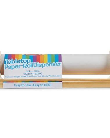 Melissa & Doug Wooden Tabletop Paper Roll Dispenser With White Bond Paper (12 inches x 75 feet) Drawing For Kids Art, Craft Roll For Kids