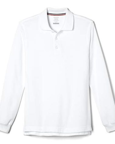 French Toast boys Long Sleeve Pique (Standard & Husky) Polo Shirt, White, 14-16 Husky