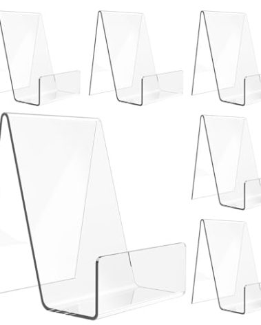 Aredpoook 6 Pack Acrylic Book Stand, Clear Easel Stand for Display, Book Display Holder, Display Stand for Album, CD, Magazine, Postcard, Picture, Plate, Artworks, Phone, Tablet