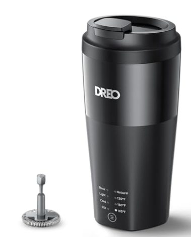Dreo Milk Frother, 4-in-1 Electric Frother for Coffee, Hot and Cold Foam Maker for Cappuccino, Flat-white, Latte with Plant-based and Dairy Milk, Multi-stage, Easy to Clean, Temperature Control, Black