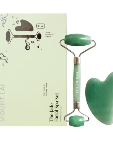 Mount Lai Jade Gua Sha Facial Tools, Jade Roller and Gua Sha Facial Tools Set, Guasha Tool for Face to Relieve Muscle Tension and Reduce Puffiness, Anti Aging Skin Care Sets for Women