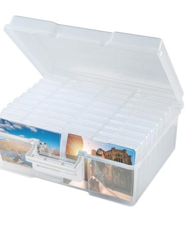 FAAYUCK Photo Storage Box 5 x 7 Inches, 18 Inner Extra Large Photo Boxes with Dividers, Clear Acid-Free Photo Storage Containers with Handle, Photo Organizer Craft Keeper for Photo, Craft, Stamp etc