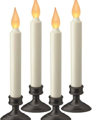 Xodus Innovations FPC1205A-4 Battery Operated LED Window Candle, Dusk to Dawn Light Sensor, Aged Bronze Plastic Base, Amber Flicker Flame, 8-7/8 Inch