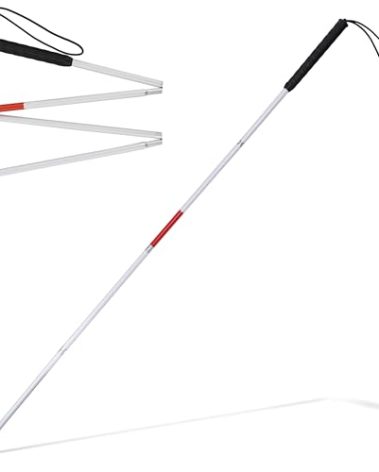 Mondo Medical Blind Cane Mobility Stick - 51in Reflective Red and White Cane with Marshmallow Ball Tip, Seeing and Sight Impaired Foldable Blind Walking Stick for Visually Impaired Men and Women