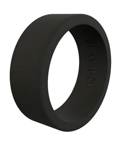QALO Basic & Flat Silicone Ring for Men (Black, Size 10) - Men’s Silicone Wedding Band - Durable & Breathable Engagement Rings for Him - Modern Men's Promise Ring - 8mm x 2mm