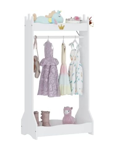 UTEX Kids Dress Up Storage, Kids' Costume Organizer Center, Open Hanging Armoire Closet, Kids Armoire with Rack for Toddler 3 Age+, White