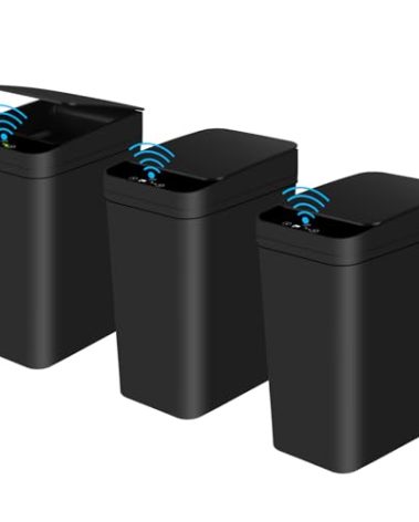 Bathroom Automatic Trash Can 3 Pack 2.2 Gallon Motion Sensor Touchless Small Slim Garbage Can with Lid Smart Electric Narrow Garbage Bin for Bedroom Living Room Office Kitchen (Black)