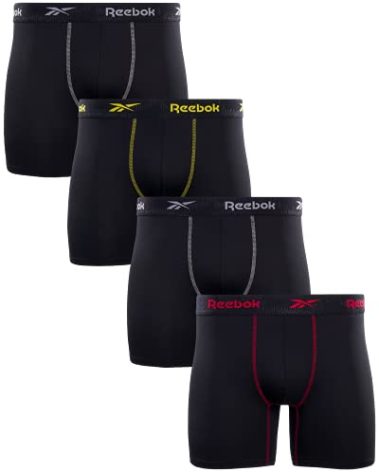 Reebok Men's Boxer Briefs - 4 Pack Soft Mens Performance Underwear Boxers - Athletic Boxer Briefs for Men Pack (S-XL), Size Medium, All Black