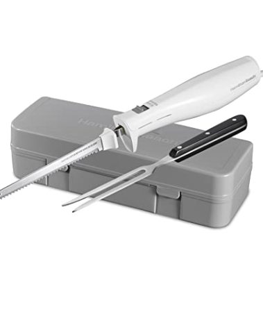 Hamilton Beach Electric Knife Set with Reciprocating Serrated Blades, Storage Case, Fork - For Carving Meats, Bread, Foam, More
