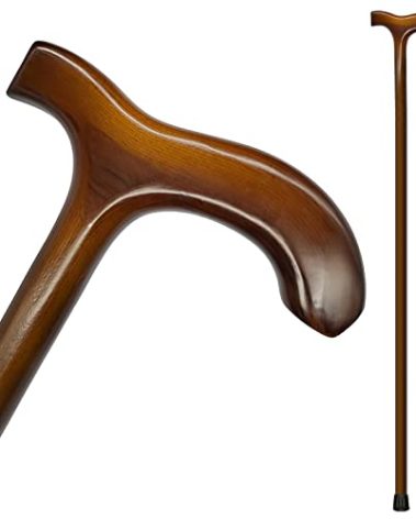 FLYDRUM Wooden Walking Cane for Men and Women, One-Piece Wood Cane, 36 Inch Wood Walking Stick for Men and Women, Ergonomic Wood Cane for Seniors Walnut