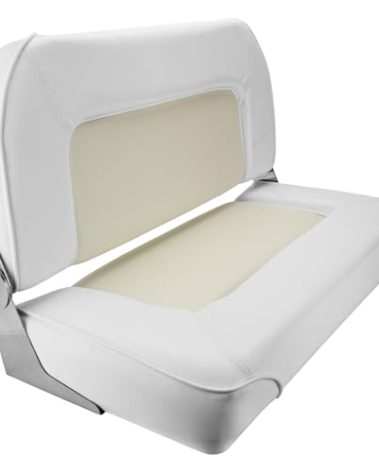TeBaisea Double Boat Folding Seat, Waterproof Low-Back Seat for T-Top, Fishing, Bass, Jon Boats (White and Beige)