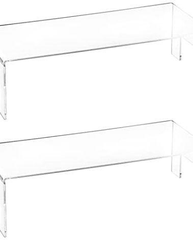 Frcctre 2 Pack Acrylic Display Risers, 5mm Thick Clear Display Risers Stand Acrylic Showcase Fixtures Shelf for Dessert Cupcake Figures Toys Cosmetics Perfume- 12"x5"x3.3"
