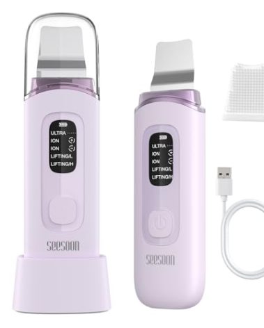 4 in1 Facial Skincare Scrubber,Skin Scrubber Face Spatula - Blackhead Remover with 4 Modes, Pore Extractor Face Spatula Deep Cleansing for Facial Skincare LCD Display, IPX7 Waterproof-Purple