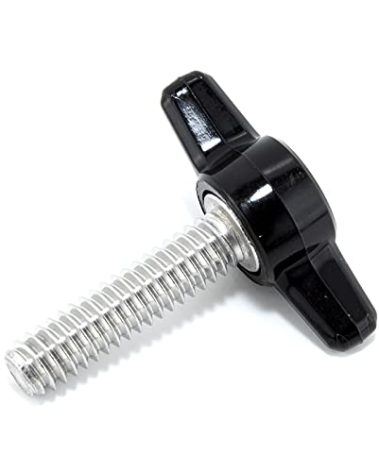 1/4"-20 x 1 Thumb Screw Stainless Steel - Black Tee Wing Plastic Knob - Standard/Coarse Thread Thumbscrew - Length: 1.000" - Proudly Built in USA - Package of (4)