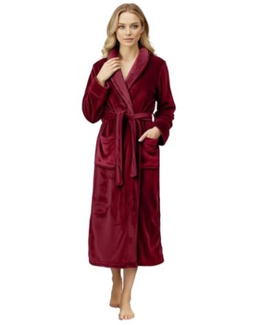NY Threads Premium Women's Robe Plush Soft Long Bathrobe Warm Fleece Shawl Collar Spa Robe (Small, Burgundy)