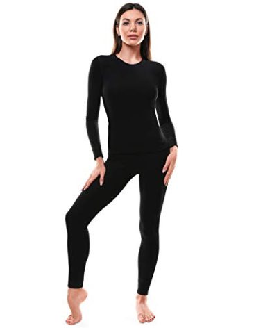Emprella Thermal Underwear for Women, Ultra Soft Long Johns Womens Set Base Layer Clothes (Black Set, Large)