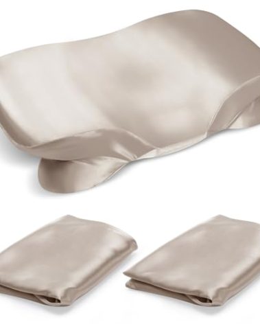 2 Pack Satin Pillowcase for Zelimun Cervical Pillow, Contour Pillow Case Cover, Soft and Smooth Pillowcase Cover with Zipper (Champange)