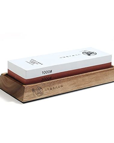 MITSUMOTO SAKARI Japanese Knife Sharpening Stone, Professional Double-Sided Whetstone 1000/3000 Grit, Kitchen Knife Sharpener Stones with Non-Slip Wooden Seat