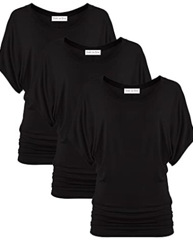 Free to Live 3 Pack Dolman Short Sleeve Business Casual Tops for Women Shirts Fall Dressy Tunic (XXL, Black, Black, Black)