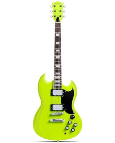 Leo Jaymz 39 Inch Solid Body Electric Guitar - Poplar Wood Body，Maple Neck and Laurel Wood Fretboard (Fluorescent Green)