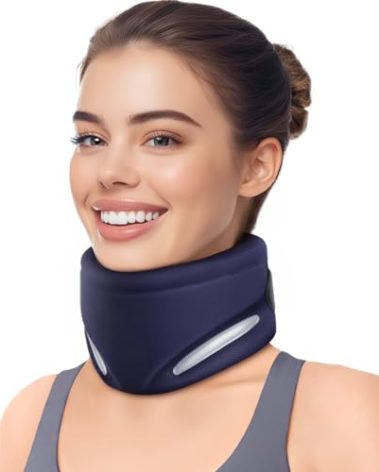 Ergonomic Neck Brace for Neck Pain and Support, Throat-Friendly V-Shape Cervical Collar with Dual Memory Foam for Comfort and Cervical Spine Pressure Relief, Vertebrae Stability (14.0" - 16.5")