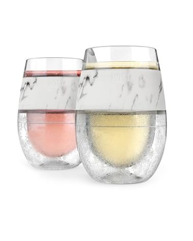 Host Wine Freeze Cup Set of 2 - Plastic Double Wall Insulated Wine Cooling Freezable Drink Glasses with Freezing Gel, Wine Glass Gift for Red and White Wine, 8.5 oz Marble