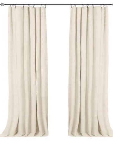 100% Blackout Shield Full Blackout Curtains for Bedroom 96 inch Length 2 Panels Set, Clip Rings/Rod Pocket Faux Linen Black Out Curtains for Living Room, Thermal Insulated, 50Wx96L, Butter Cream