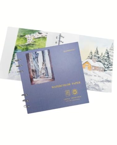 MAIMOUFIN Watercolor Journal,100% Cotton Watercolor Paper, 7.6" x 7.6",20 Sheets(140LB/300GSM) Cold Press, Hardcover Loose-Leaf Thick Watercolor Sketchbook for Artists, Art Lovers (Cold Press)
