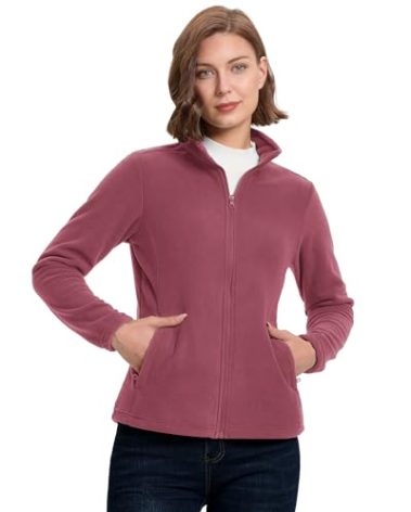 33,000ft Women's Zip Up Fleece Jacket, Long Sleeve Warm Soft Polar Lightweight Coat with Pockets for Winter
