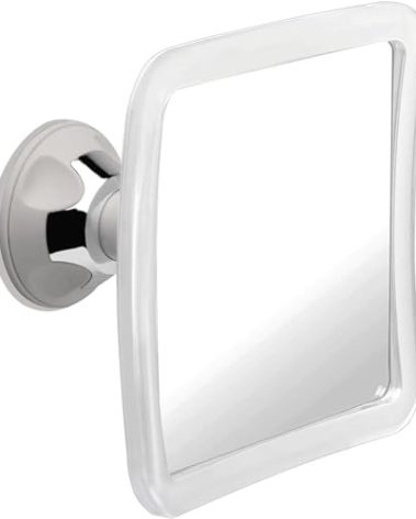 MIRRORVANA Fogless Shower Mirror for Shaving with Upgraded Suction-Cup, 1X Magnifying, 6.3 x 6.3 Inch (Translucent Frame, Grey Suction)