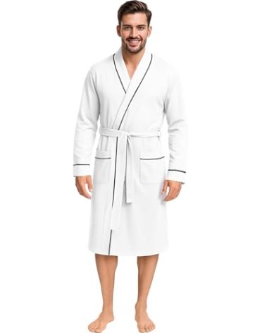 NY Threads Men's Robe Cotton Blend Knit Bathrobe, Medium, White
