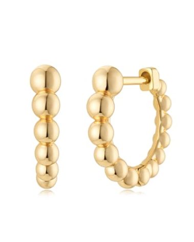 MYEARS Women Earrings Gold Huggie Beaded Hoop Ear Stud Cuff 14K Small Simple Hypoallergenic Everyday Jewelry