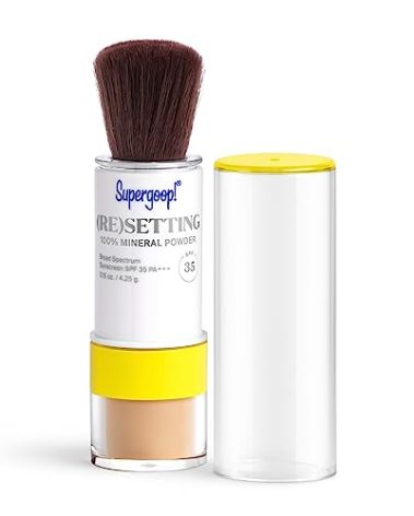 Supergoop! (Re) setting Mineral Powder, Medium - 0.15 oz - Makeup Setting Powder + Broad Spectrum SPF 35 PA+++ Sunscreen - With Ceramides, Olive Glycerides & Coated Silica Spheres