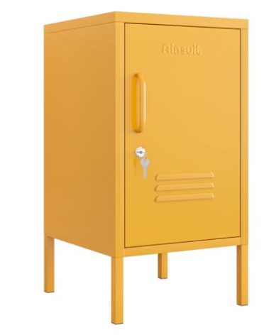Aiasuit Single Door Lockable Metal End Table Modern Storage Cabinet Minimalist Room Side Table Adjustable Height Cold Rolled Steel Frame Multifunctional Home Table Yellow Size: 28”H x 13.8”W x 15”D