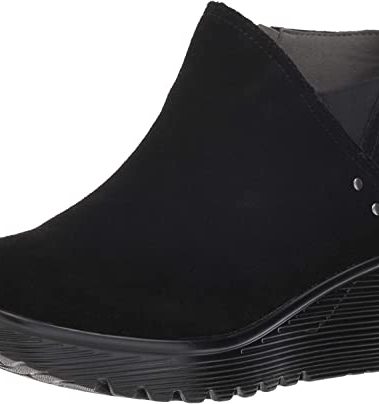 Skechers Women's PARALLEL - DITTO - Asymmetrical Collar Suede Bootie Boot, black, 8.5 M US
