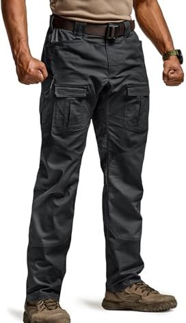 CQR Men's Flex Ripstop Tactical Pants, Water Resistant Stretch Cargo Pants, Lightweight EDC Hiking Work Pants, Breacher Black, 36W/34L