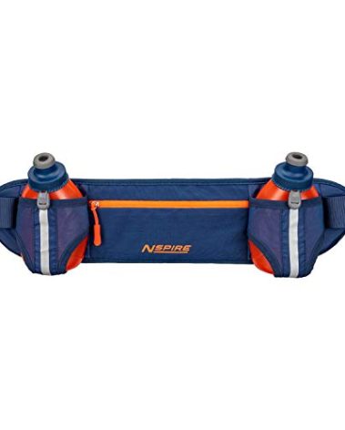 Nspire Dual Bottle Hydration Belt - Adjustable Running Hiking Walking Belt - Includes 2 Bottles – Storage Pocket for iPhone, Samsung, Keys, Snacks etc., True Navy / Tigerlily