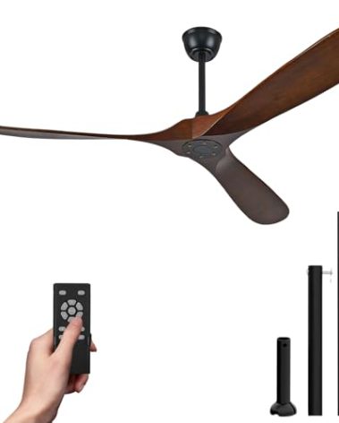 Heyecola 72 Inch Outdoor Ceiling Fan No Light,Solid Wood Patios Fans for Outside,3 Blade Large Propeller Ceiling Fan with Remote for Bedroom,Reversible DC Motor,Exterior Farmhouse Pergola Fan(Walnut)