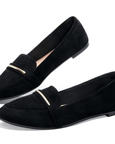 Obtaom Women's Pointy Toe Loafer Flat Comfortable Faux Suede Work Shoes,Cute Penny Loafer Slip On Ballet Flat(Black US8)