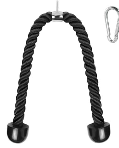 A2ZCARE Deluxe Tricep Rope Cable Attachment, 27 & 36 Inch Rope Length, Non-Slip & Easy to Grip with Snap Hook for Gym & Home Workout (C. 36" Black)