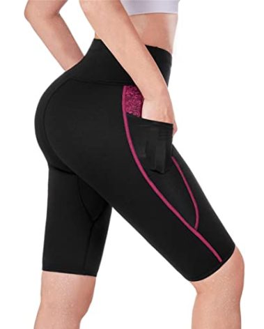 TrainingGirl High Waist Sauna Sweat Shorts Weight Loss Workout Pants with Pocket for Women Running Gym Yoga Exercise (Black, 3XL)