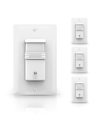 ECOELER 3Way Occupancy Motion Sensor Light Switch, Neutral Wire Required, PIR Infrared Motion Activated Wall Switch with Adjustable Timer & Sensitivity, Title 24, UL Listed, White, 4Pack