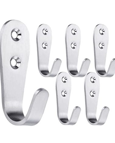 Mokife Coat Hooks Wall Mounted, 6 Pack Single Door Hooks Heavy Duty Brushed Wall Hook Stainless Steel, Large J Metal Hook for Hanging Clothes Jackets Robes Towels Hats Keys Bags Cups, Silver