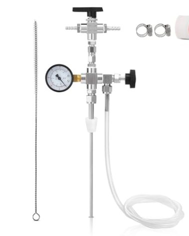 Hgkeke Counter Pressure Bottle Filler Stainless Steel Bottle Filler Counter Pressure Beer Bottling Wand 60psi CO2 Gauge 1/4 & 5/16 Barb Homebrew Beer Bottle Filler Hand Held Bottle Filler 3ft Hose