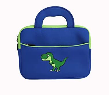 Kids Tablet Carrying Case, 7-10.5 inch Universal Neoprene Zipper Sleeve Tablet Bag Compatible with All Fire Kids, Kids Galaxy and Apple iPad Kids Tablets.(Blue Dino)