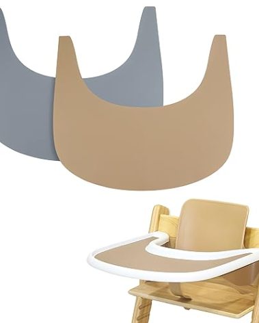 2 Pieces High Chair Placemat Silicone, Clean and Hygienic, Suitable for Tripp Trapp High Chair Tray (Grey/Brown)